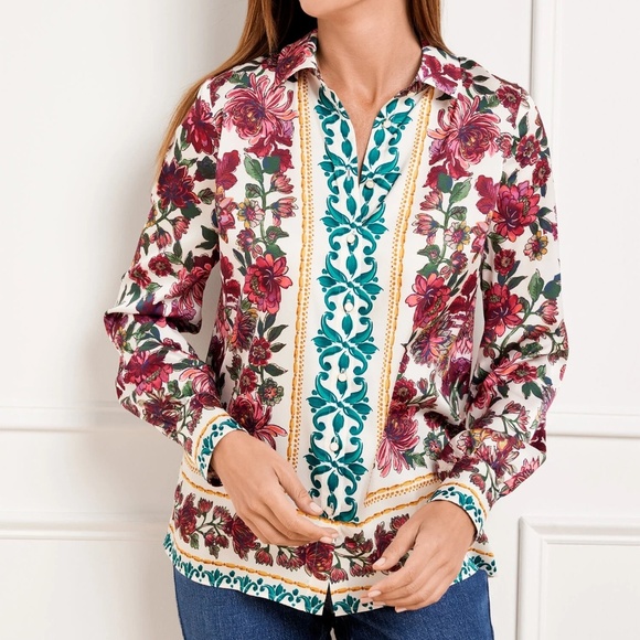 NWOT Talbots Silk Charmeuse Button Front Floral Blouse Shirt Top Size XS - Picture 2 of 4
